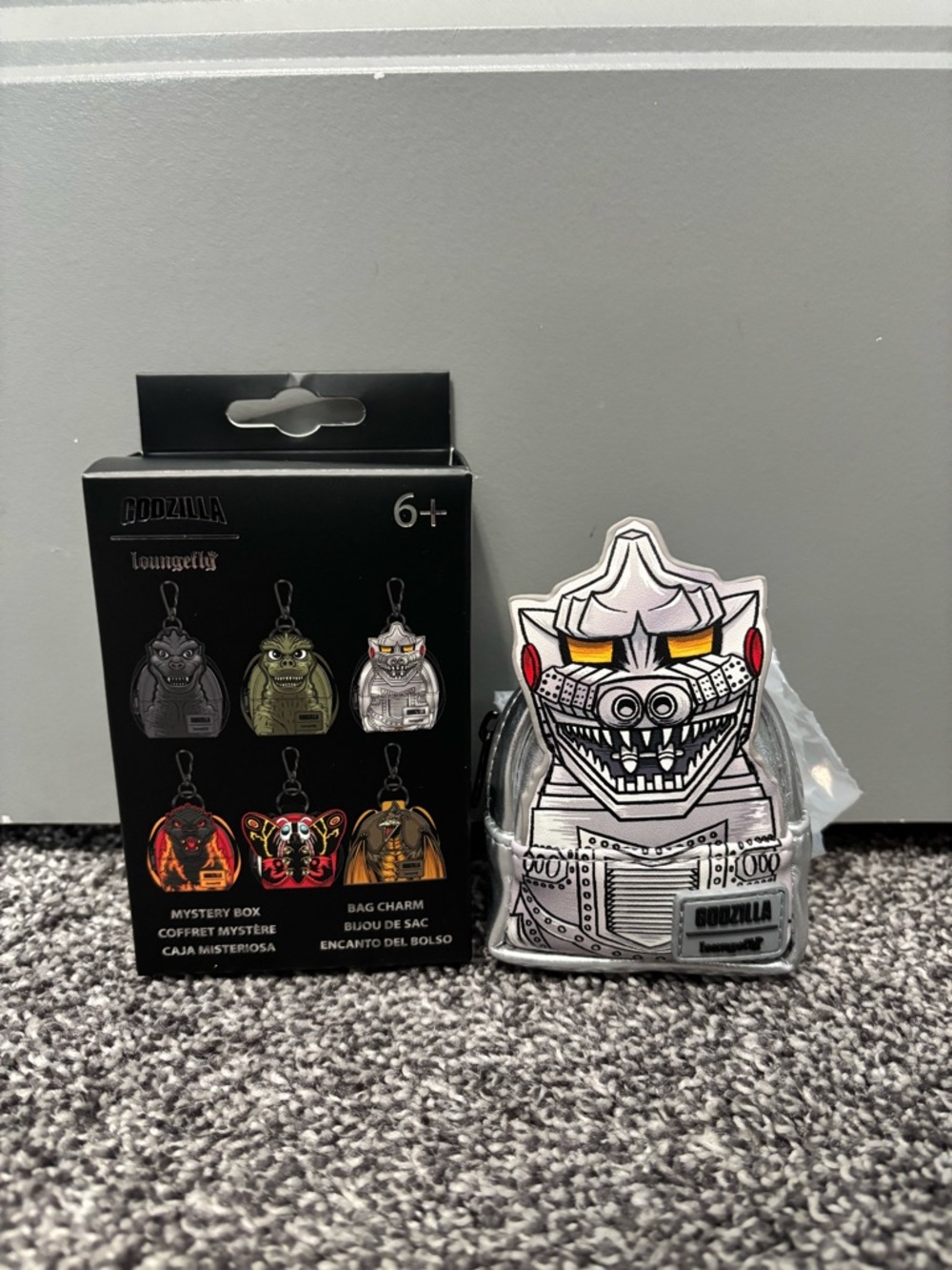 Loungefly Godzilla Mechagodzilla Silver and Red Bag Charm